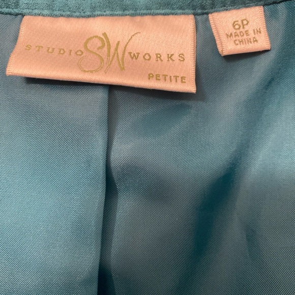 Studioworks Suede Teal Bomber Jacket Size 6P - Picture 2 of 5